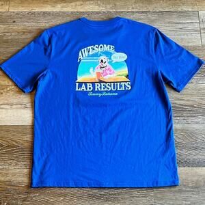 NWT Tommy Bahama Awesome Lab Results Dog Graphic T-Shirt Men Lg Blue Beach Fish